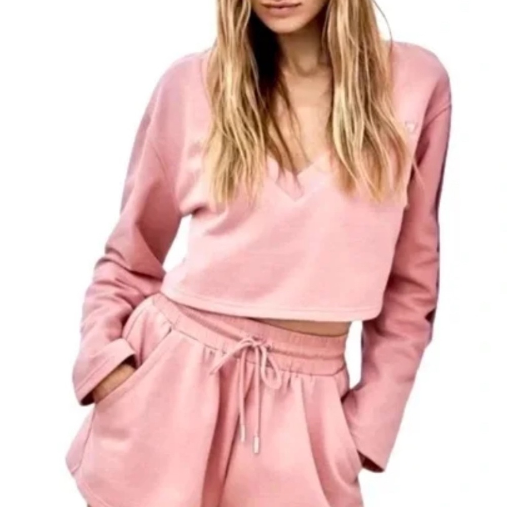 For Love & Lemons Morgan Cropped Sweatshirt Top in pink (size S)